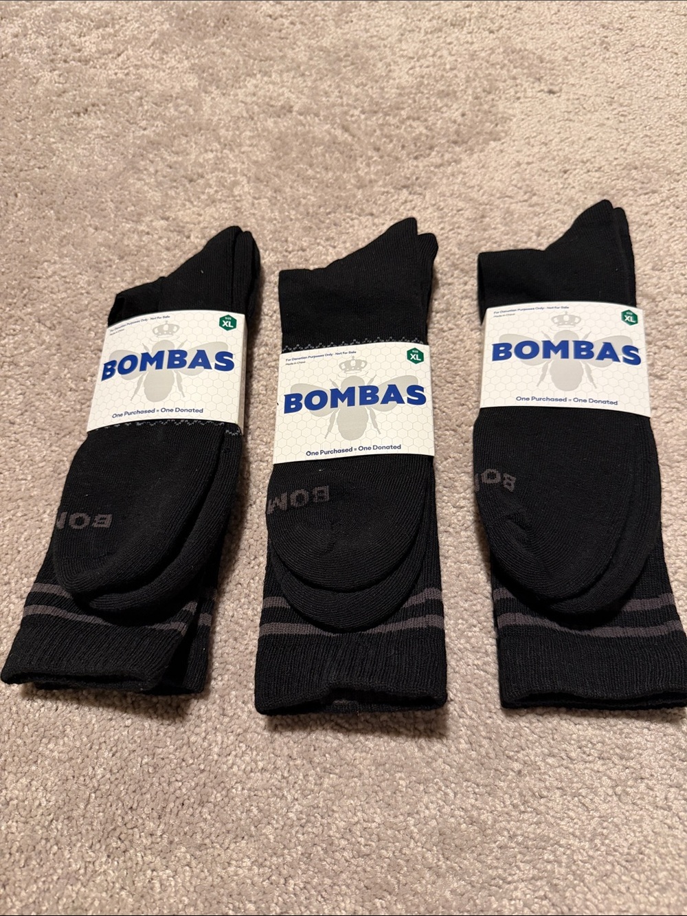 Bombas Black Athletic Crew Socks with Gray Stripes - Pack of 3